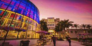 FIU's Graham Center and Green Library are featured prominently in the view of this image. 