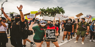 A group of students attending a protest for the Black Lives Matter Movement. 