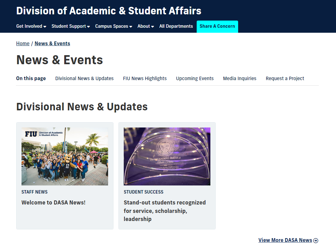 Screenshot of DASA News webpage